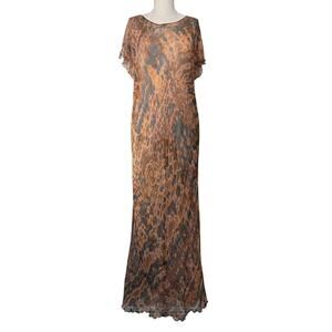 Shibori Silk Maxi Dress Brown Abstract Sheer Avant Garde Artwear O/S